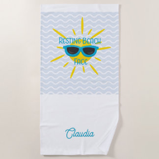 Toalha De Praia Rosto de Praia Relaxado Engraçado Sol Personalizad