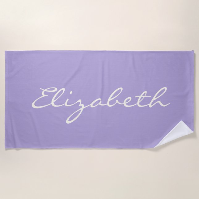 Toalha De Praia Roteiro Manuscrito Personalizado Elegante Lavanda (Frente)
