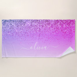 Toalha De Praia Roteiro Roxo Monograma Glitter Sparkle
