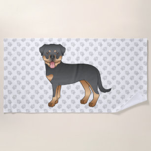 Toalha De Praia Rottweiler Preto e Castanho Cachorro de Desenho An