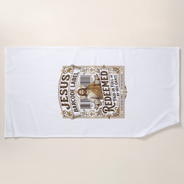 Toalha De Praia Rótulo de Código de Barras de Jesus Resgatado Rótu (Frente)