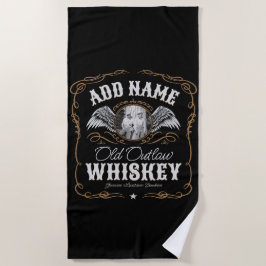 Toalha De Praia Rótulo Whiskey Antigo ADICIONAR Nome da Família FO