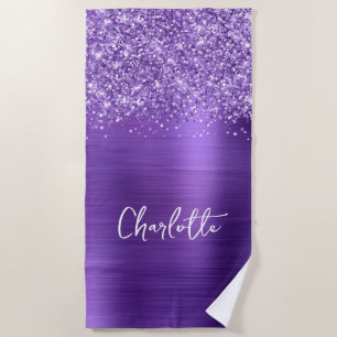 Toalha De Praia Roxo ametista cintilante Nome Glam