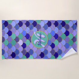 Toalha De Praia Roxo e Aqua Teal Scalid Nome + Monograma