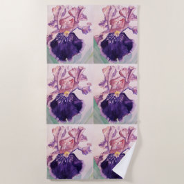 Toalha De Praia Roxo Iris Fllower Watercolor Torre Floral Beach