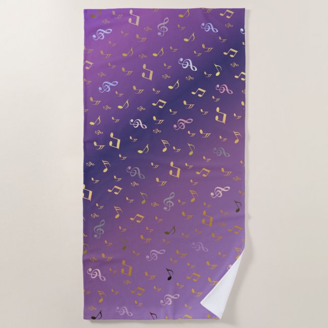 Toalha De Praia roxo,nota, música, melodia, música, som, sinal, (Frente)