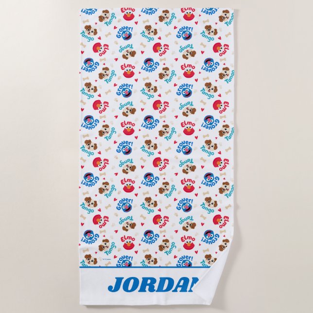 Toalha De Praia Rua Sésamo | Padrão Tango, Elmo e Grover (Frente)