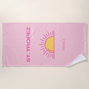 Toalha De Praia Rua Tropez, França, Sunset, Viagem Art, Rosa