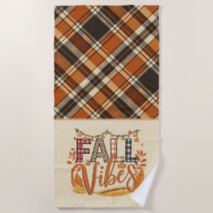 Toalha De Praia Rustic Fall Vibes Burnt Orange Xadrez outono outon