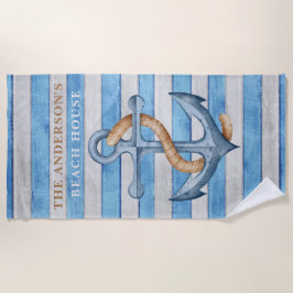 Toalha De Praia Rustic Wood Family Beach House Bandas Náuticas