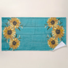 Toalha De Praia Rústico Sunflower Teal Blue Barn Wood Country