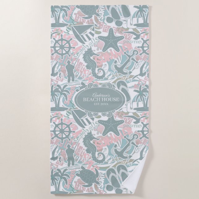 Toalha De Praia Sage náutica de colagem de praia ID840 (Frente)