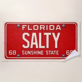 Toalha De Praia Salty 1969 | Placa de Licença Vermelha Retro da Fl