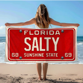Toalha De Praia Salty 1969 | Red Retro Florida License Plate Surf