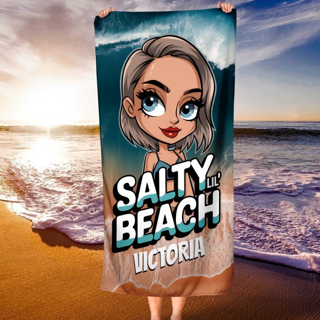 Toalha De Praia Salty Lil' Beach Personalizado Oceano Azul Chibi (Criador carregado)