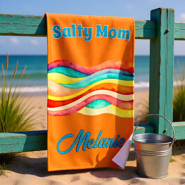 Toalha De Praia Salty Mom Coastal Summer Vibes (Criador carregado)