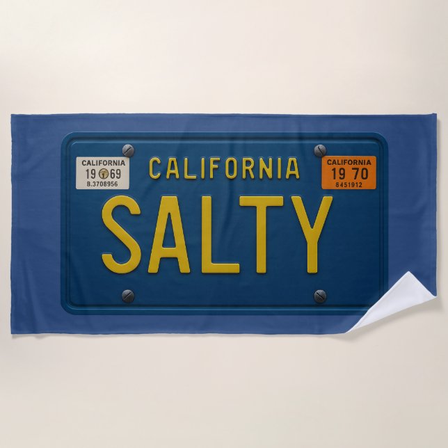 Toalha De Praia Salty Retro 1969 California Surfer License Plate (Frente)