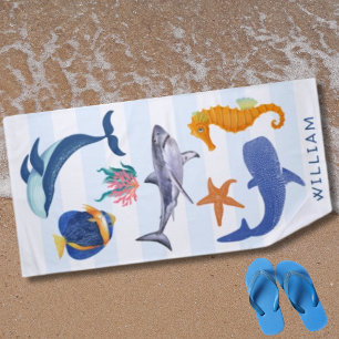 Toalha De Praia Salve nossos mares Crianças de animais marinhos
