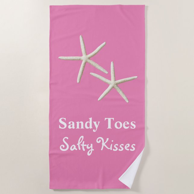 Toalha De Praia Sandy Toes Salty Kisses Pink Beach Towel (Frente)