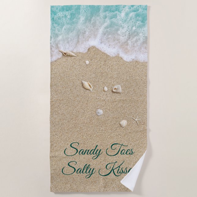 Toalha De Praia Sandy Toes Salty Kisses Turquoise Beach Waves (Frente)
