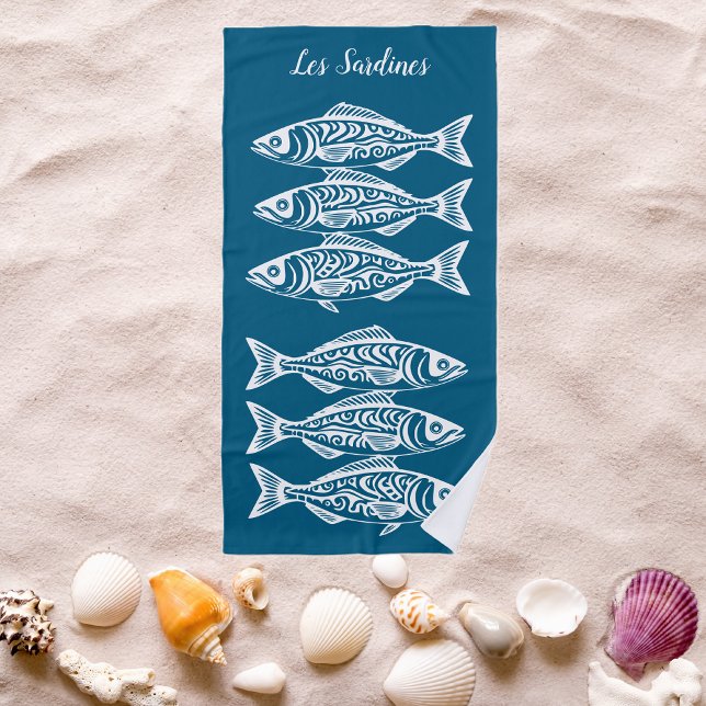 Toalha De Praia Sardines-Blue Havaiano (Les Sardines Hawaiian Fisherman Trend Beach Summer Beach Towel Blue)