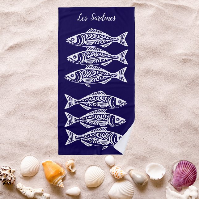 Toalha De Praia Sardines-Blue Havaiano (Les Sardines Hawaiian Fisherman Trend Beach Summer Beach Towel Dark Blue)