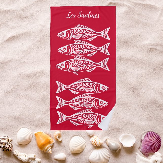 Toalha De Praia Sardines-Cherry Red Hawaiian (Les Sardines Hawaiian Fisherman Trend Beach Summer Beach Towel Cherry Red)