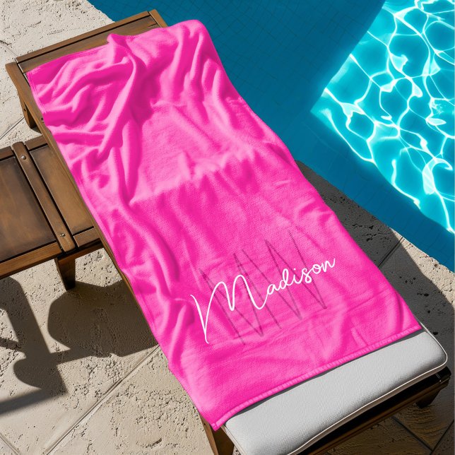 Toalha De Praia Script de Nome do Monograma Moderno - Rosa (Modern Monogram Name Script Pink Beach Towel
)