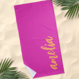 Toalha De Praia Script de nome personalizado bold laranja magenta