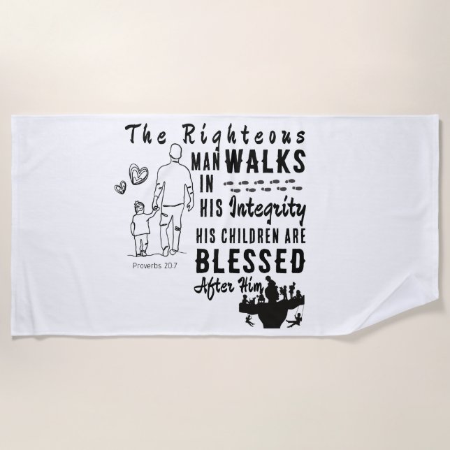 Toalha De Praia Scripture Beach Towel Proverbs 20:7 (Frente)