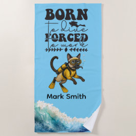 Toalha De Praia Scuba Cat Diving Blue Wet Suit with your name