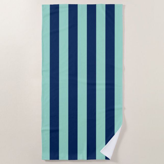 Toalha De Praia Seafoam Green e Marinho Stripes Beach Towel (Frente)