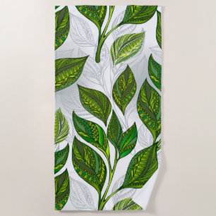 Toalha De Praia Seamless Pattern with Green Tea Leaves