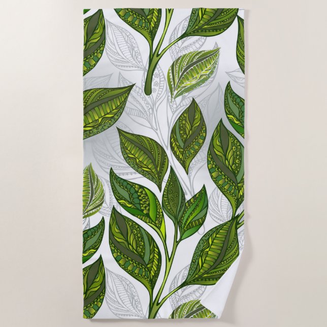 Toalha De Praia Seamless Pattern with Green Tea Leaves (Frente)