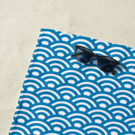 Toalha De Praia Seigaiha, Ondas, Japonês, Azul e Branco