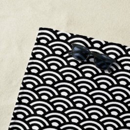 Toalha De Praia Seigaiha, Ondas, Japonês, Preto e Branco