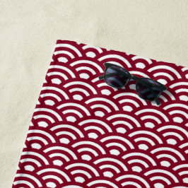 Toalha De Praia Seigaiha, Waves, Japanese, Burgundy and White
