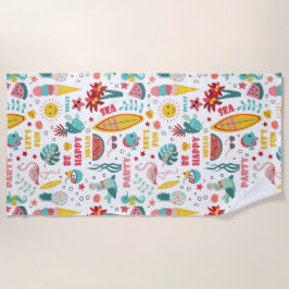 Toalha De Praia Seja feliz, relaxe os elementos de verão