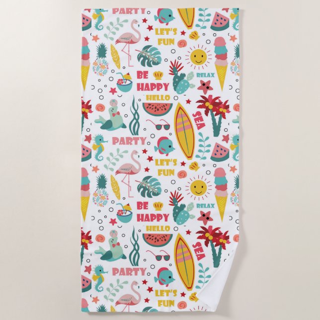 Toalha De Praia Seja feliz, relaxe os elementos de verão (Frente)