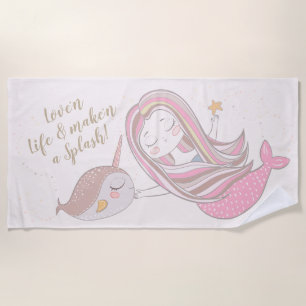 Toalha De Praia Sereia bonito 'n Narwhal Personalizable