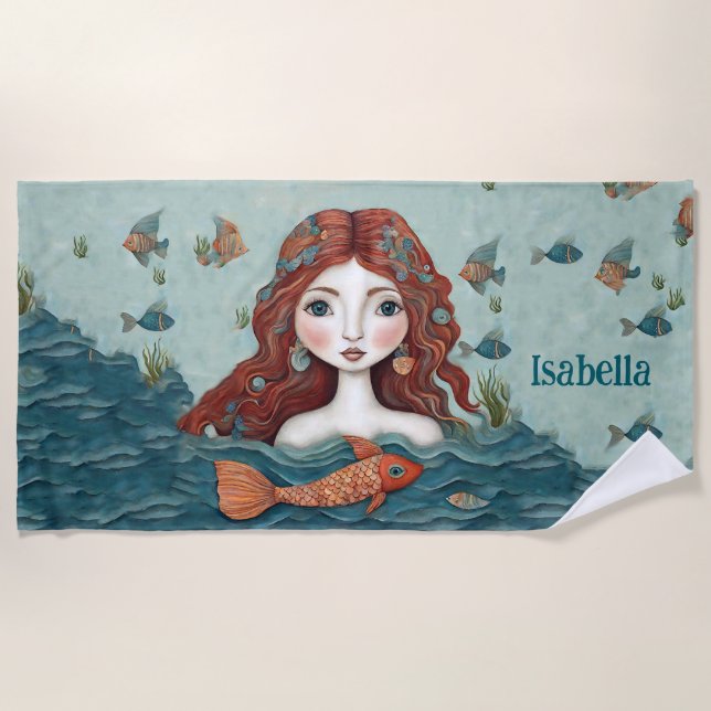 Toalha De Praia Sereia bonito Personalizada (Frente)