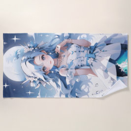 Toalha De Praia Sereia com Cabelo Azul num Vestido Azul