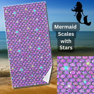 Toalha De Praia Sereia Escala Mauve com Estrelas