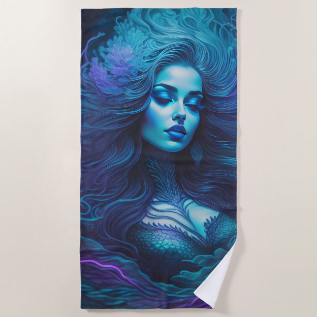 Toalha De Praia Sereia Roxa Azul (Frente)