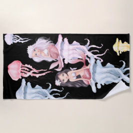 Toalha De Praia Sereias bonito e medusas sob o mar