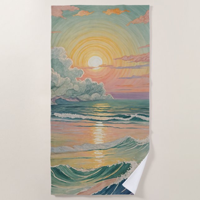 Toalha De Praia Serene Sunset nas Ondas (Frente)