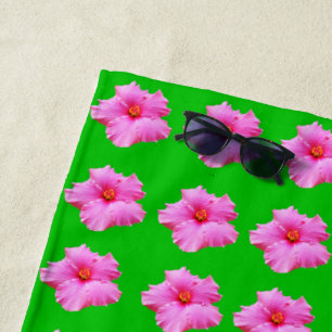 Toalha De Praia Serenidade fetal: Hibisco rosa numa Canvas verde