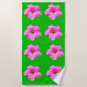 Toalha De Praia Serenidade fetal: Hibisco rosa numa Canvas verde