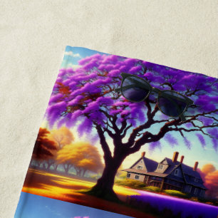 Toalha De Praia "Serenidade Rústica: O Abraço da Jacaranda Roxa