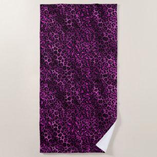 Toalha De Praia Série Leopardo Roxo e Dourada Design 3
